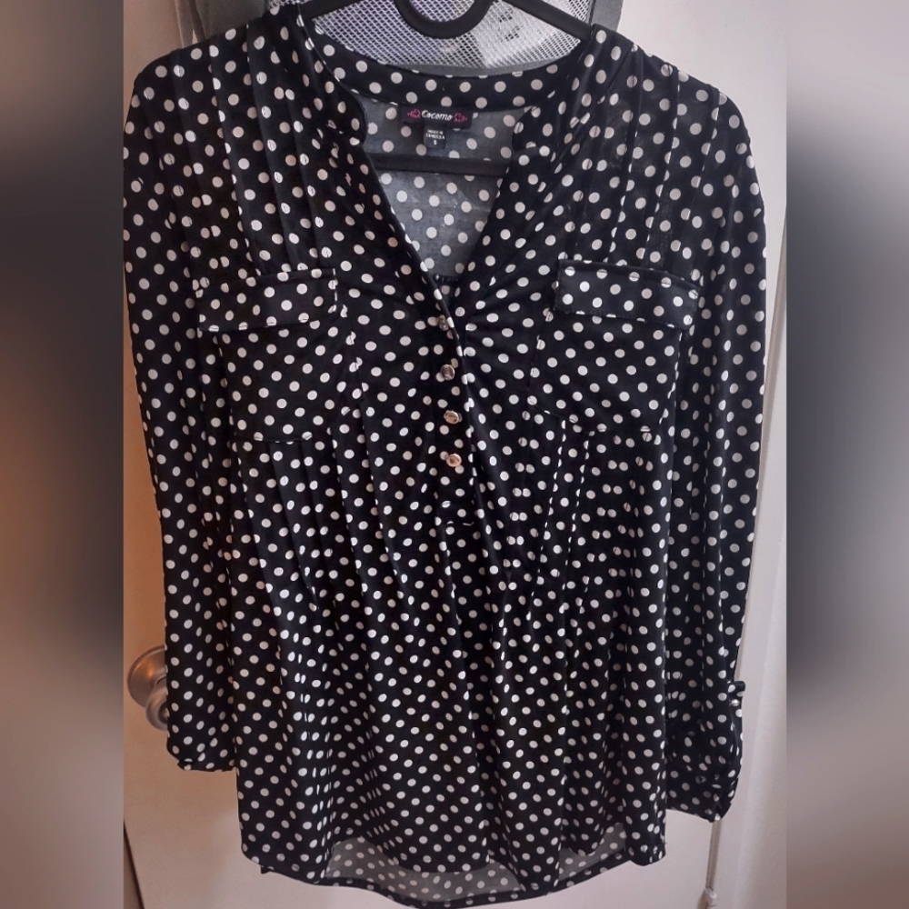 Black polka dot long sleeve blouse